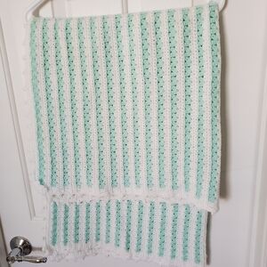 Hand crocheted mint green and white baby blanket new condition hand made